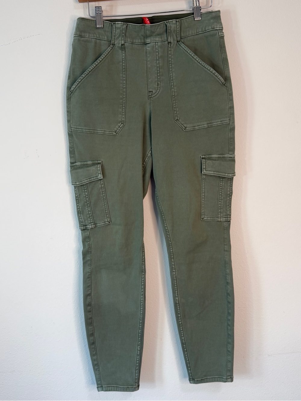Spanx Stretch Twill Ankle Cargo Pants Womens Large Soft Sage Boho Utility Grunge